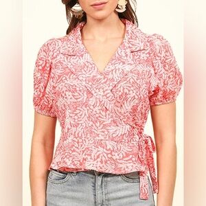 Floral Wrap Top - Pink Boutique Brand GiGio women’s Size L New